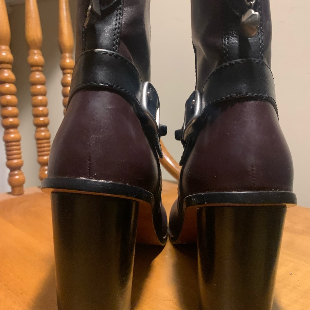 Coach Oxblood/Black Moto Bootie Heel with Floral Detail Tearose Womens Sz 9.5 - Picture 6 of 8